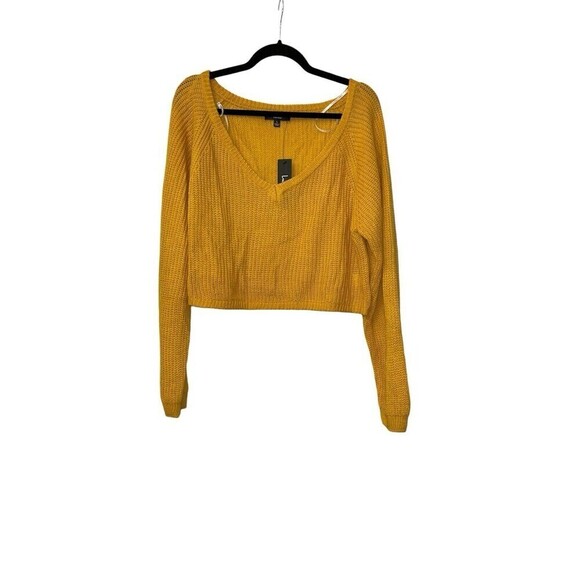 Lulus Womens Cropped Knit Sweater Mustard Yellow‎ L New - Picture 2 of 8